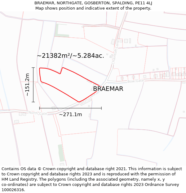 BRAEMAR, NORTHGATE, GOSBERTON, SPALDING, PE11 4LJ: Plot and title map