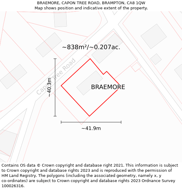 BRAEMORE, CAPON TREE ROAD, BRAMPTON, CA8 1QW: Plot and title map