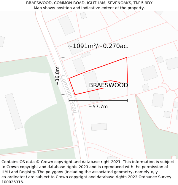 BRAESWOOD, COMMON ROAD, IGHTHAM, SEVENOAKS, TN15 9DY: Plot and title map