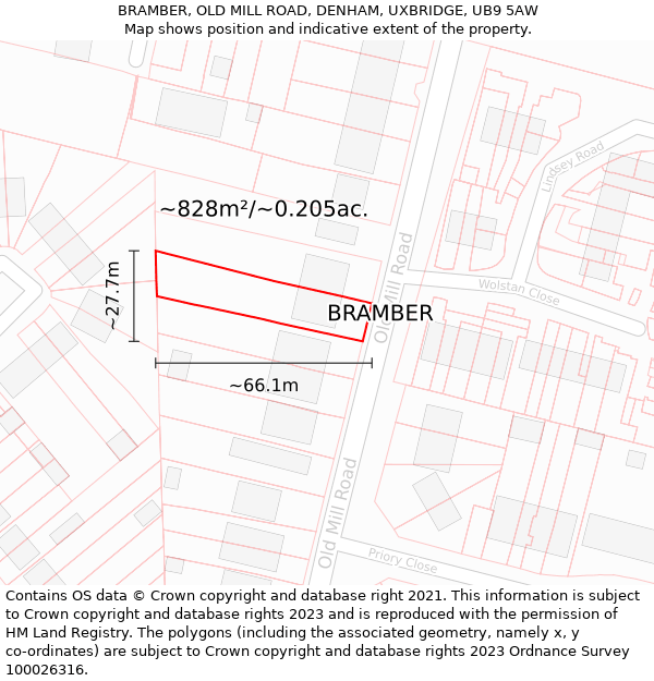 BRAMBER, OLD MILL ROAD, DENHAM, UXBRIDGE, UB9 5AW: Plot and title map