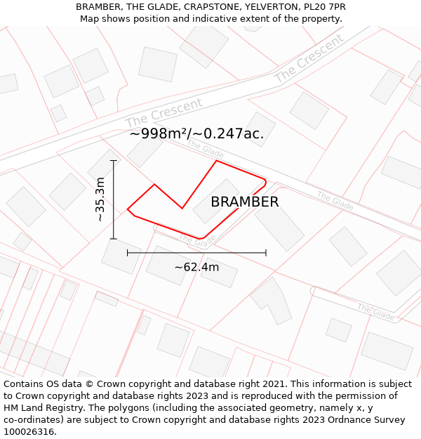 BRAMBER, THE GLADE, CRAPSTONE, YELVERTON, PL20 7PR: Plot and title map