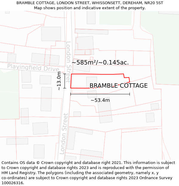 BRAMBLE COTTAGE, LONDON STREET, WHISSONSETT, DEREHAM, NR20 5ST: Plot and title map