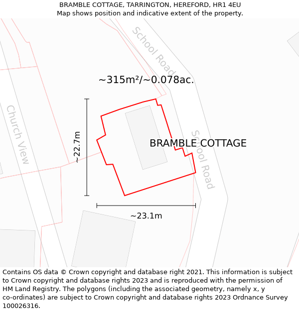 BRAMBLE COTTAGE, TARRINGTON, HEREFORD, HR1 4EU: Plot and title map