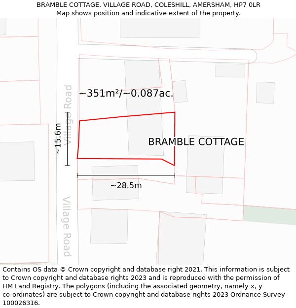 BRAMBLE COTTAGE, VILLAGE ROAD, COLESHILL, AMERSHAM, HP7 0LR: Plot and title map