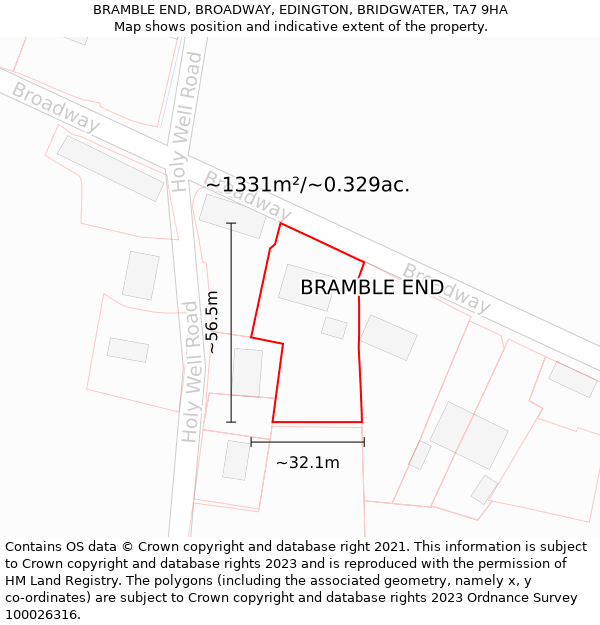 BRAMBLE END, BROADWAY, EDINGTON, BRIDGWATER, TA7 9HA: Plot and title map