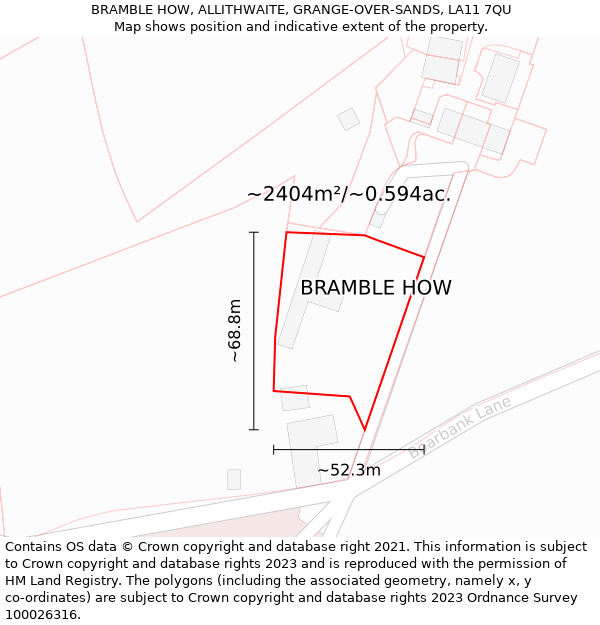 BRAMBLE HOW, ALLITHWAITE, GRANGE-OVER-SANDS, LA11 7QU: Plot and title map