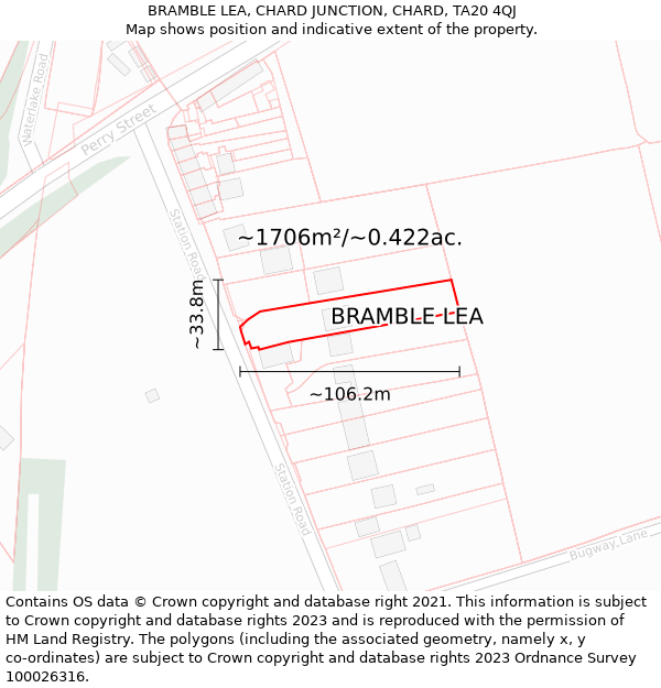 BRAMBLE LEA, CHARD JUNCTION, CHARD, TA20 4QJ: Plot and title map