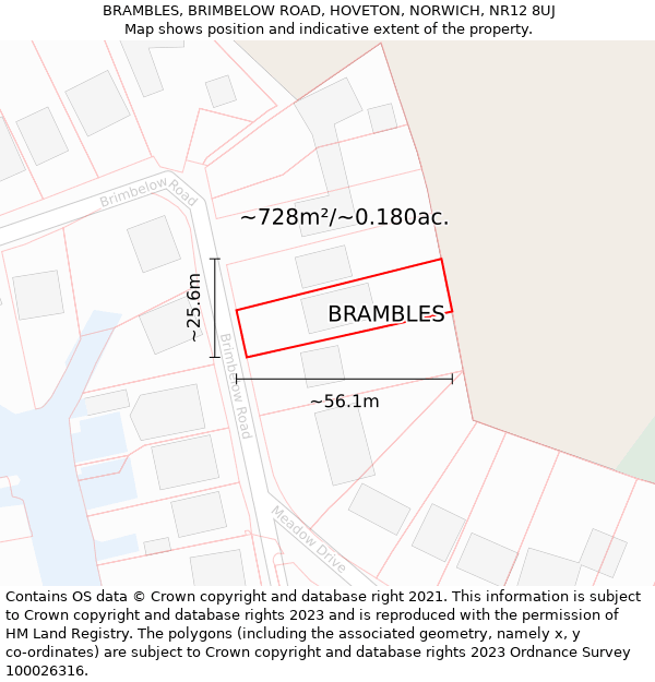 BRAMBLES, BRIMBELOW ROAD, HOVETON, NORWICH, NR12 8UJ: Plot and title map