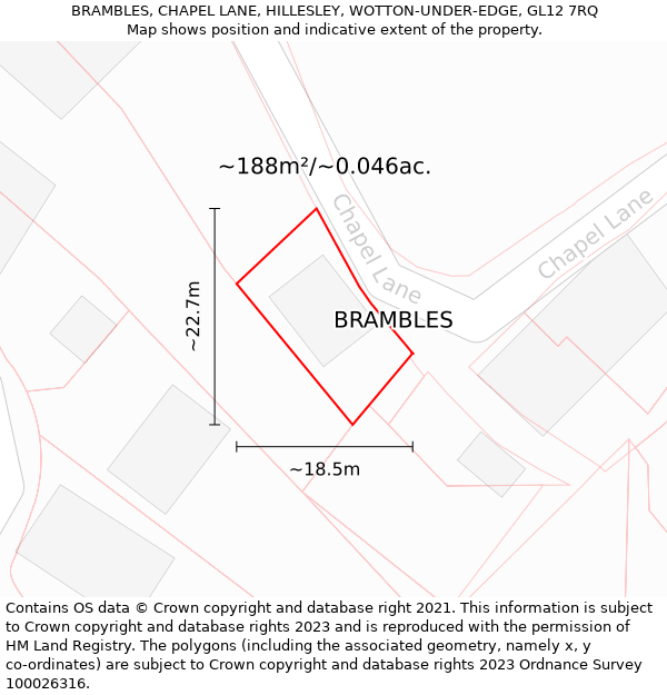 BRAMBLES, CHAPEL LANE, HILLESLEY, WOTTON-UNDER-EDGE, GL12 7RQ: Plot and title map