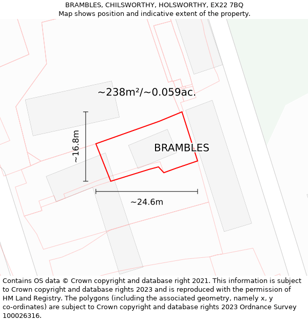 BRAMBLES, CHILSWORTHY, HOLSWORTHY, EX22 7BQ: Plot and title map