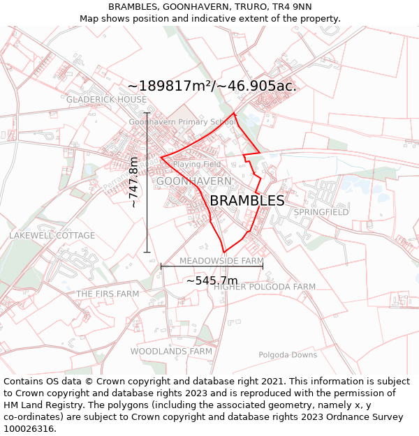 BRAMBLES, GOONHAVERN, TRURO, TR4 9NN: Plot and title map