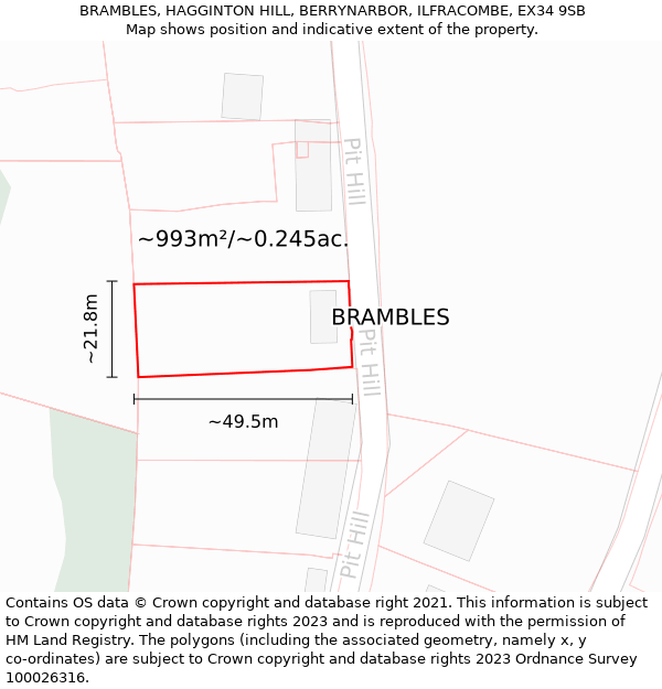 BRAMBLES, HAGGINTON HILL, BERRYNARBOR, ILFRACOMBE, EX34 9SB: Plot and title map