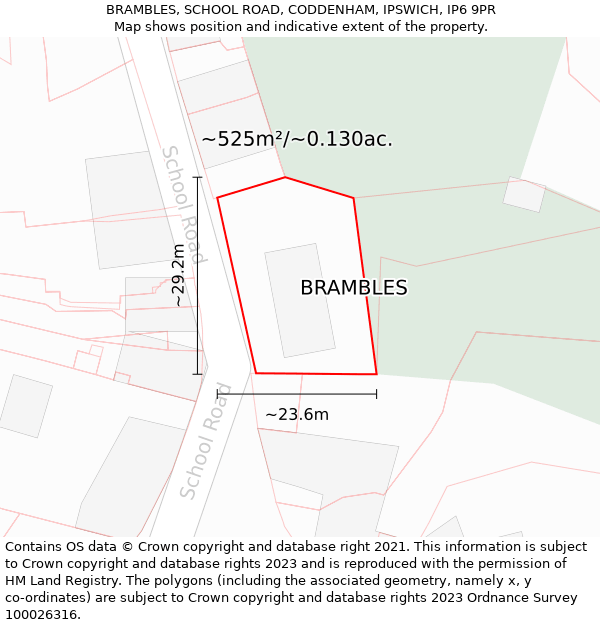 BRAMBLES, SCHOOL ROAD, CODDENHAM, IPSWICH, IP6 9PR: Plot and title map