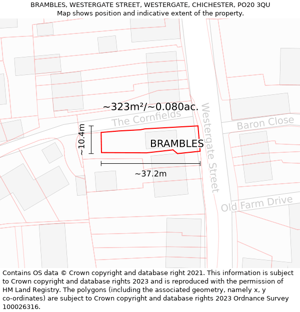 BRAMBLES, WESTERGATE STREET, WESTERGATE, CHICHESTER, PO20 3QU: Plot and title map