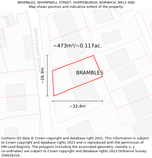 BRAMBLES, WHIMPWELL STREET, HAPPISBURGH, NORWICH, NR12 0QD: Plot and title map