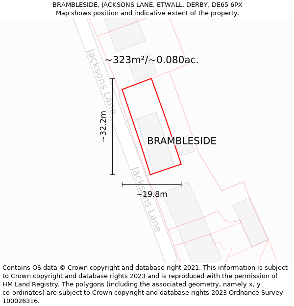 BRAMBLESIDE, JACKSONS LANE, ETWALL, DERBY, DE65 6PX: Plot and title map