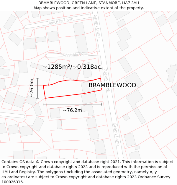 BRAMBLEWOOD, GREEN LANE, STANMORE, HA7 3AH: Plot and title map