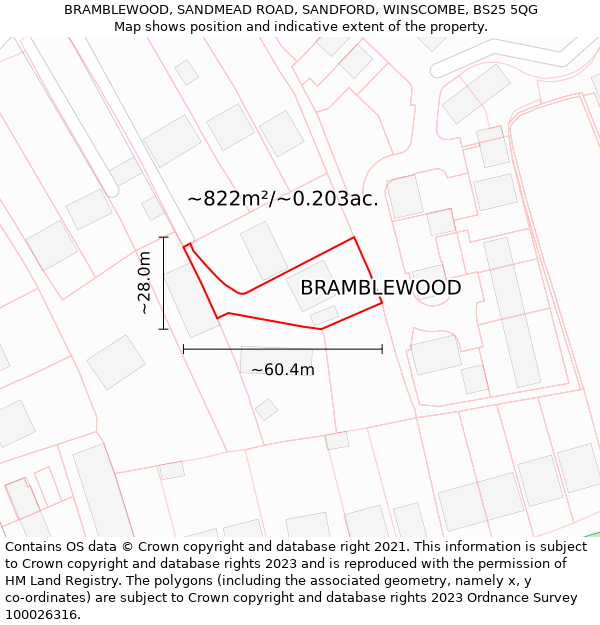 BRAMBLEWOOD, SANDMEAD ROAD, SANDFORD, WINSCOMBE, BS25 5QG: Plot and title map