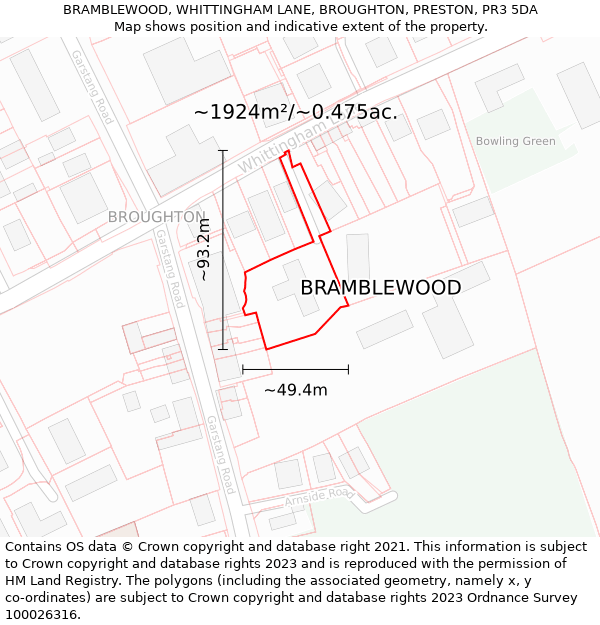 BRAMBLEWOOD, WHITTINGHAM LANE, BROUGHTON, PRESTON, PR3 5DA: Plot and title map