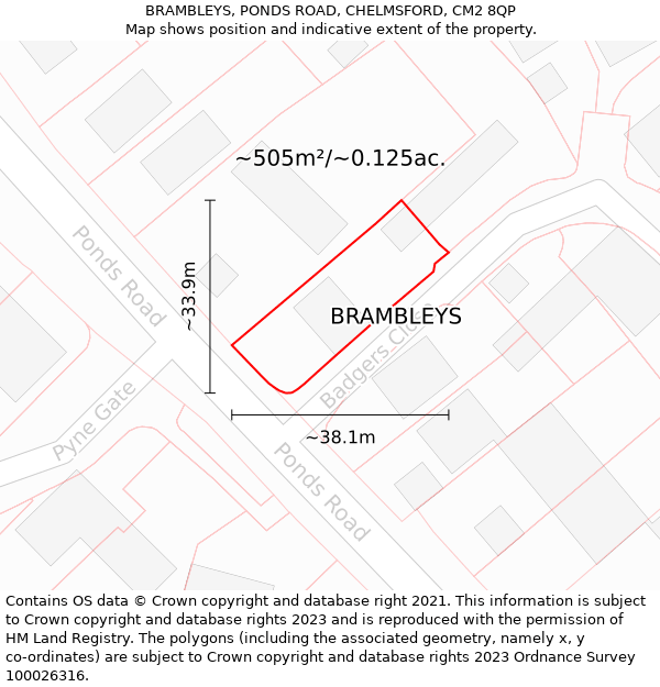 BRAMBLEYS, PONDS ROAD, CHELMSFORD, CM2 8QP: Plot and title map