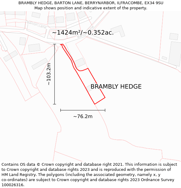 BRAMBLY HEDGE, BARTON LANE, BERRYNARBOR, ILFRACOMBE, EX34 9SU: Plot and title map