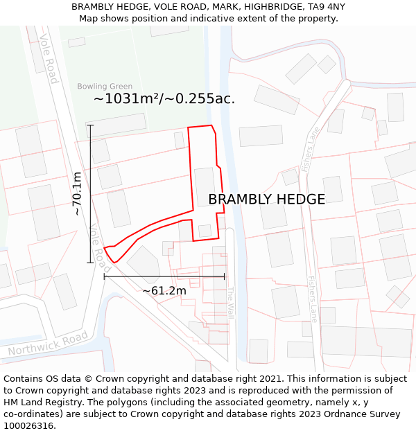 BRAMBLY HEDGE, VOLE ROAD, MARK, HIGHBRIDGE, TA9 4NY: Plot and title map