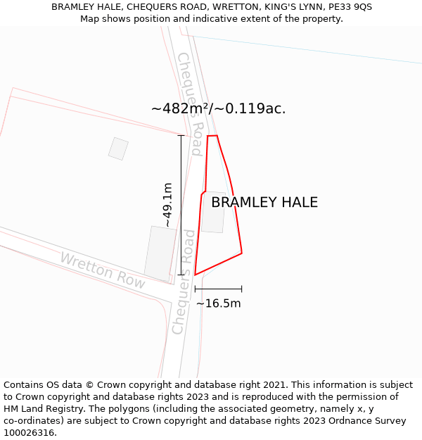 BRAMLEY HALE, CHEQUERS ROAD, WRETTON, KING'S LYNN, PE33 9QS: Plot and title map