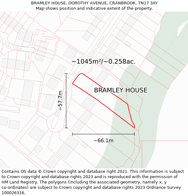 BRAMLEY HOUSE, DOROTHY AVENUE, CRANBROOK, TN17 3AY: Plot and title map