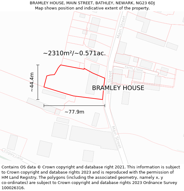 BRAMLEY HOUSE, MAIN STREET, BATHLEY, NEWARK, NG23 6DJ: Plot and title map