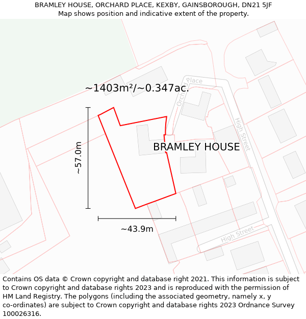 BRAMLEY HOUSE, ORCHARD PLACE, KEXBY, GAINSBOROUGH, DN21 5JF: Plot and title map