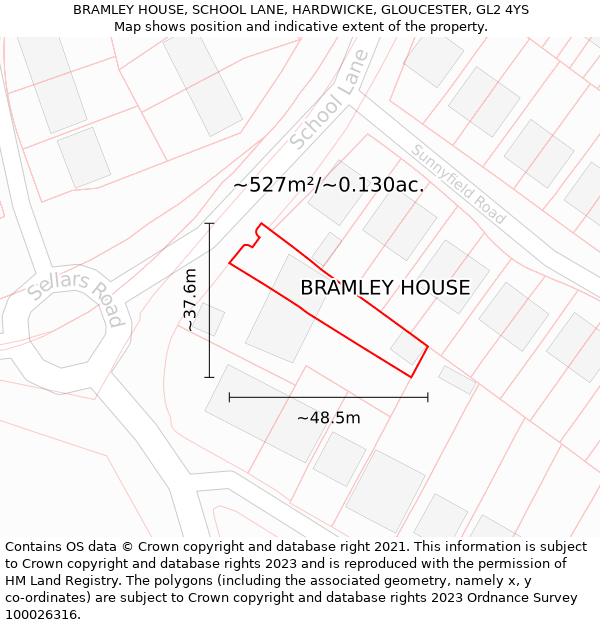 BRAMLEY HOUSE, SCHOOL LANE, HARDWICKE, GLOUCESTER, GL2 4YS: Plot and title map