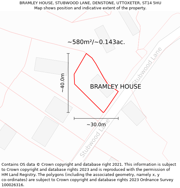 BRAMLEY HOUSE, STUBWOOD LANE, DENSTONE, UTTOXETER, ST14 5HU: Plot and title map
