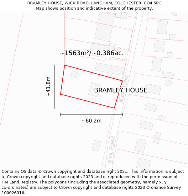 BRAMLEY HOUSE, WICK ROAD, LANGHAM, COLCHESTER, CO4 5PG: Plot and title map