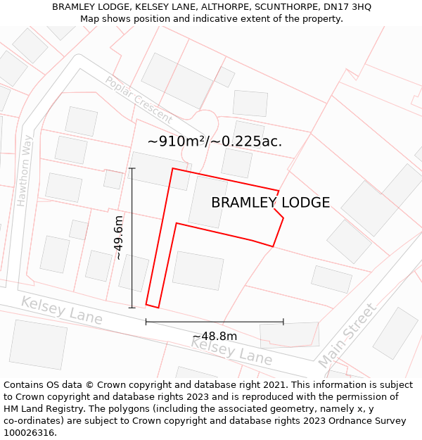 BRAMLEY LODGE, KELSEY LANE, ALTHORPE, SCUNTHORPE, DN17 3HQ: Plot and title map
