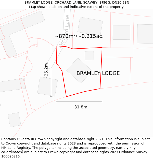 BRAMLEY LODGE, ORCHARD LANE, SCAWBY, BRIGG, DN20 9BN: Plot and title map