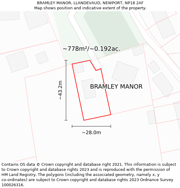 BRAMLEY MANOR, LLANDEVAUD, NEWPORT, NP18 2AF: Plot and title map