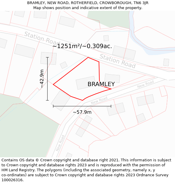 BRAMLEY, NEW ROAD, ROTHERFIELD, CROWBOROUGH, TN6 3JR: Plot and title map