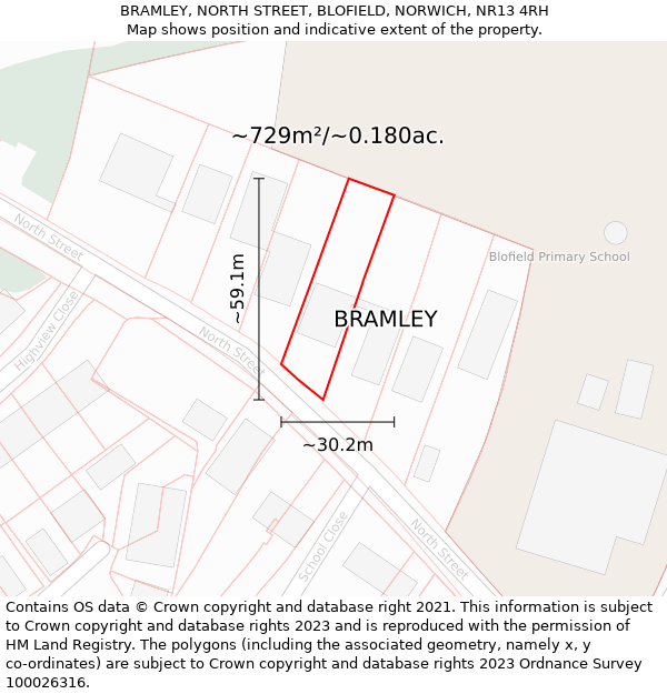 BRAMLEY, NORTH STREET, BLOFIELD, NORWICH, NR13 4RH: Plot and title map