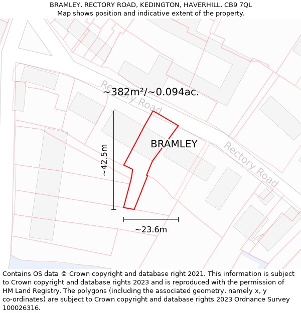 BRAMLEY, RECTORY ROAD, KEDINGTON, HAVERHILL, CB9 7QL: Plot and title map