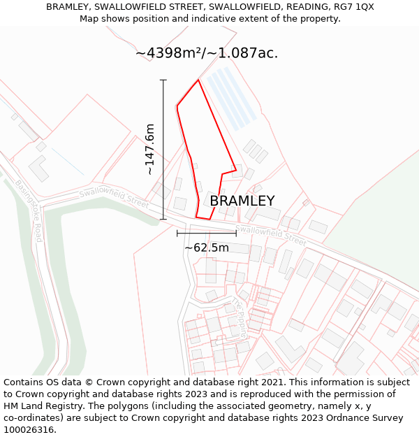 BRAMLEY, SWALLOWFIELD STREET, SWALLOWFIELD, READING, RG7 1QX: Plot and title map