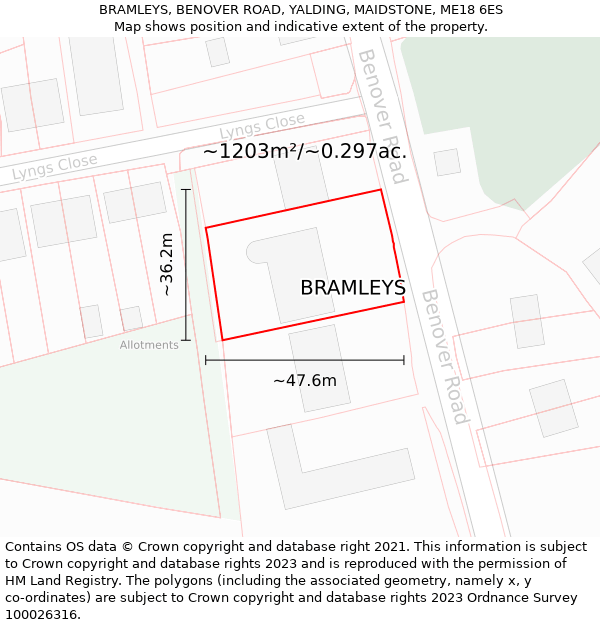 BRAMLEYS, BENOVER ROAD, YALDING, MAIDSTONE, ME18 6ES: Plot and title map