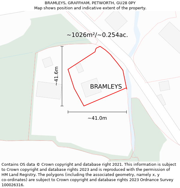 BRAMLEYS, GRAFFHAM, PETWORTH, GU28 0PY: Plot and title map