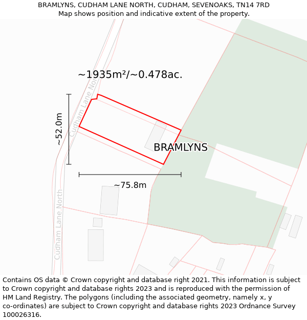 BRAMLYNS, CUDHAM LANE NORTH, CUDHAM, SEVENOAKS, TN14 7RD: Plot and title map