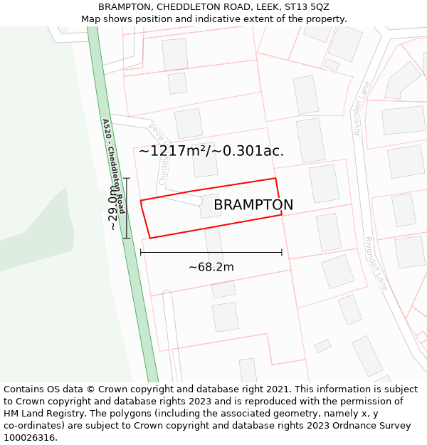 BRAMPTON, CHEDDLETON ROAD, LEEK, ST13 5QZ: Plot and title map