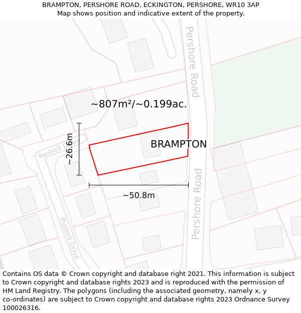 BRAMPTON, PERSHORE ROAD, ECKINGTON, PERSHORE, WR10 3AP: Plot and title map