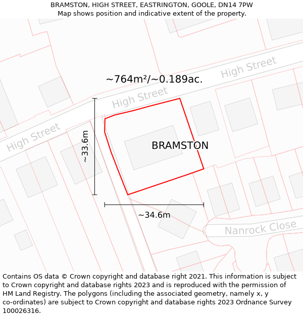 BRAMSTON, HIGH STREET, EASTRINGTON, GOOLE, DN14 7PW: Plot and title map