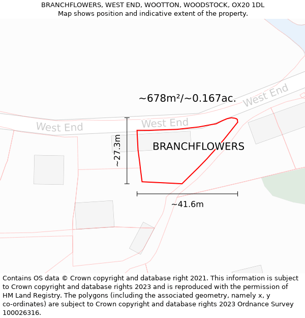 BRANCHFLOWERS, WEST END, WOOTTON, WOODSTOCK, OX20 1DL: Plot and title map