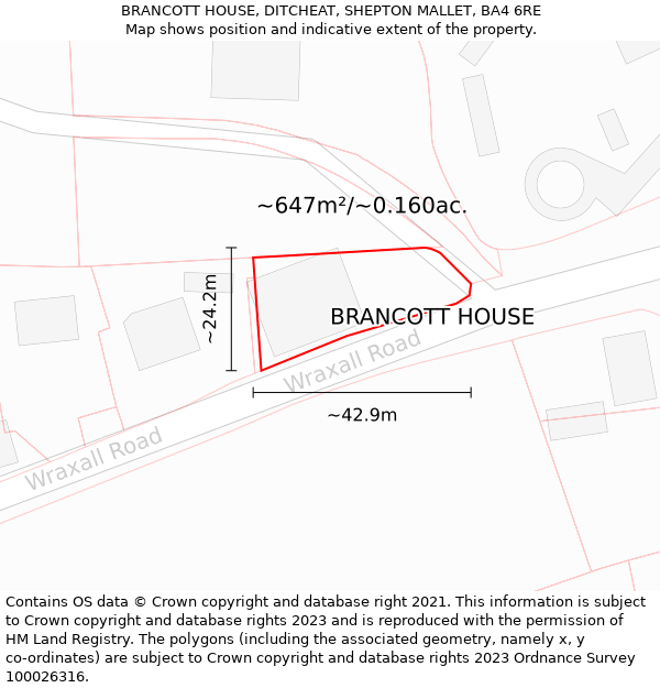 BRANCOTT HOUSE, DITCHEAT, SHEPTON MALLET, BA4 6RE: Plot and title map