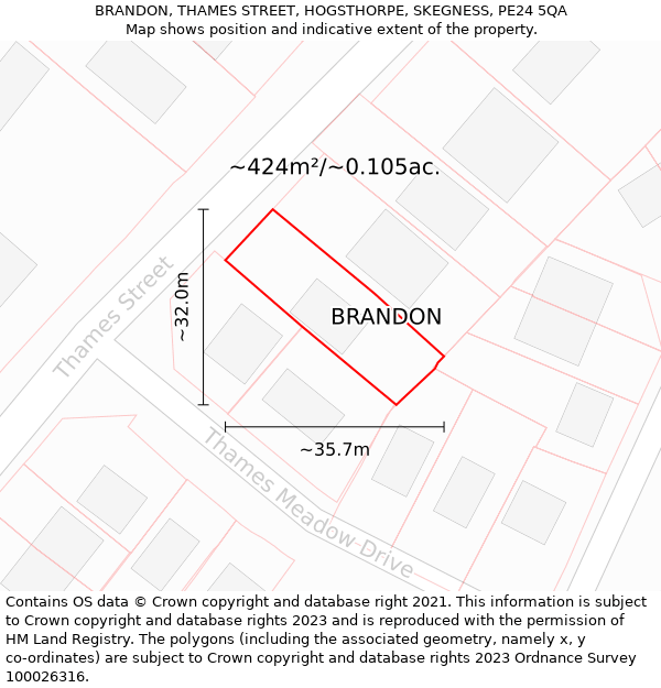 BRANDON, THAMES STREET, HOGSTHORPE, SKEGNESS, PE24 5QA: Plot and title map