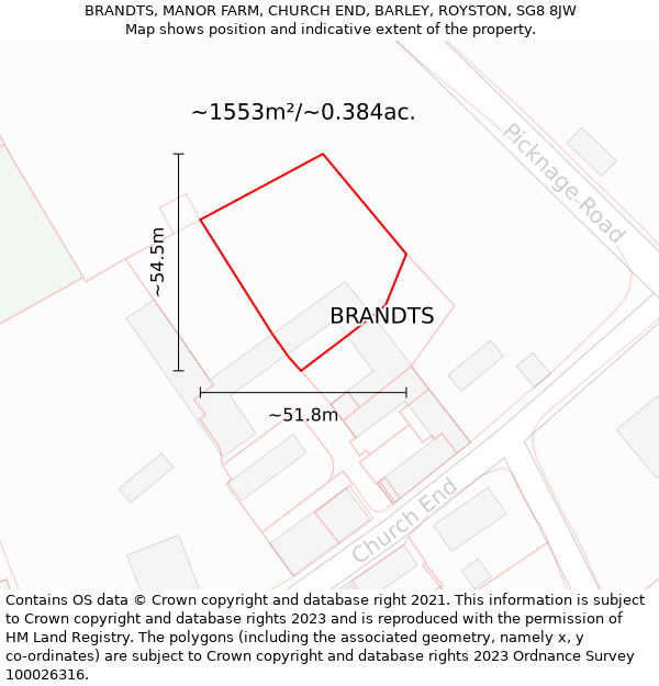 BRANDTS, MANOR FARM, CHURCH END, BARLEY, ROYSTON, SG8 8JW: Plot and title map